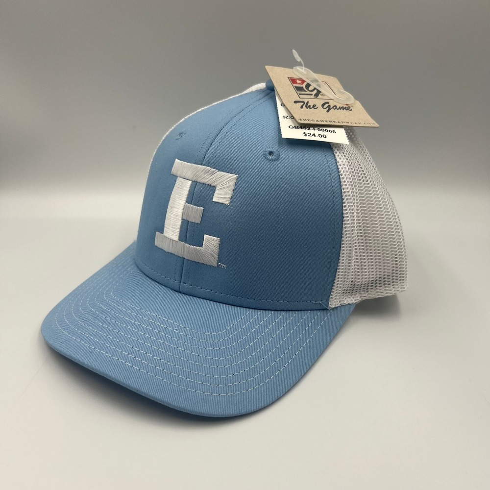 NWT The‎ Game Light Blue and White "E" Trucker Hat GB452-F00006